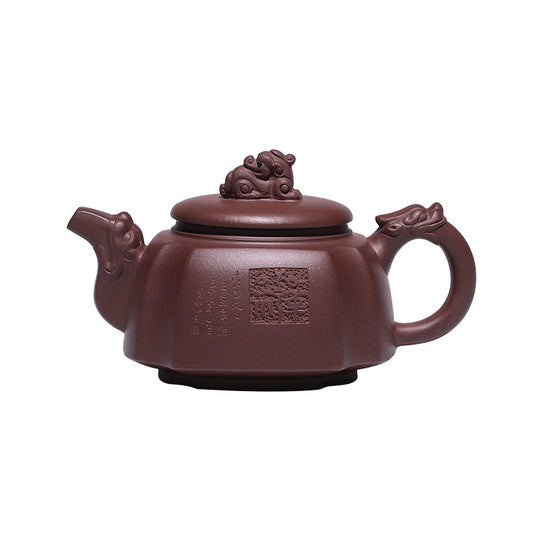 Purpal Clay, Dragon-Head and Dragon-Handle Square Teapot