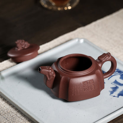 Purpal Clay, Dragon-Head and Dragon-Handle Square Teapot