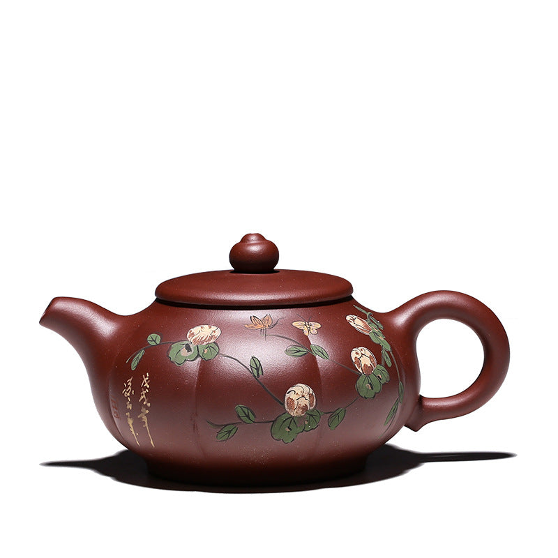 Fortune and Longevity Hand-Painted Floral Teapot