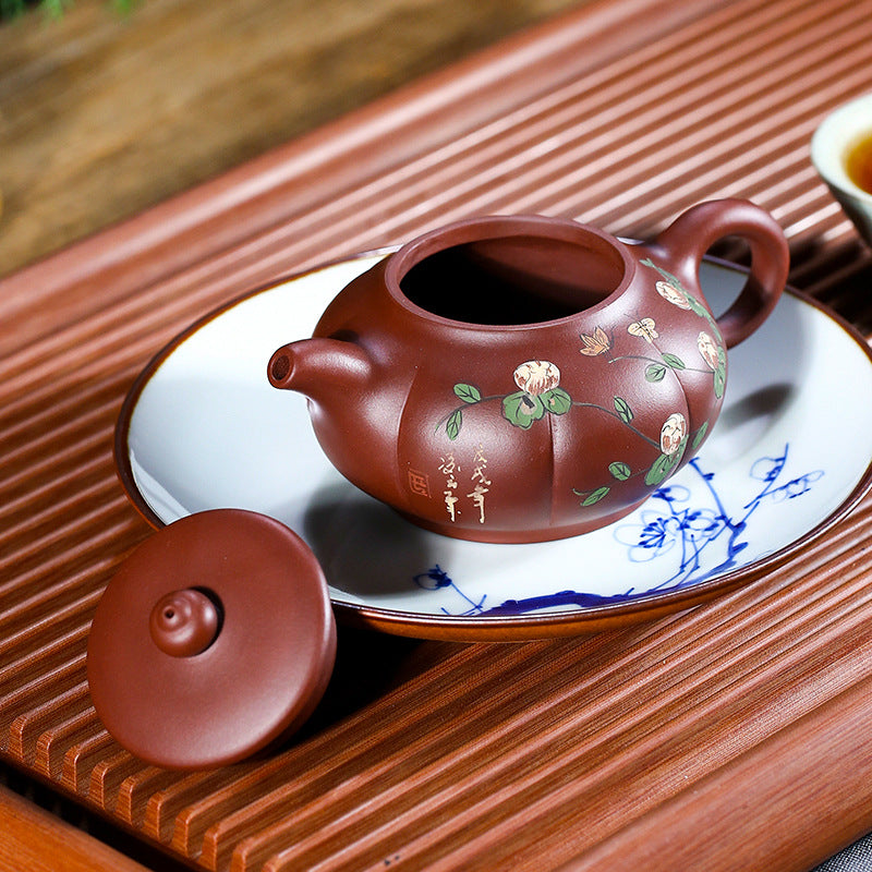 Fortune and Longevity Hand-Painted Floral Teapot