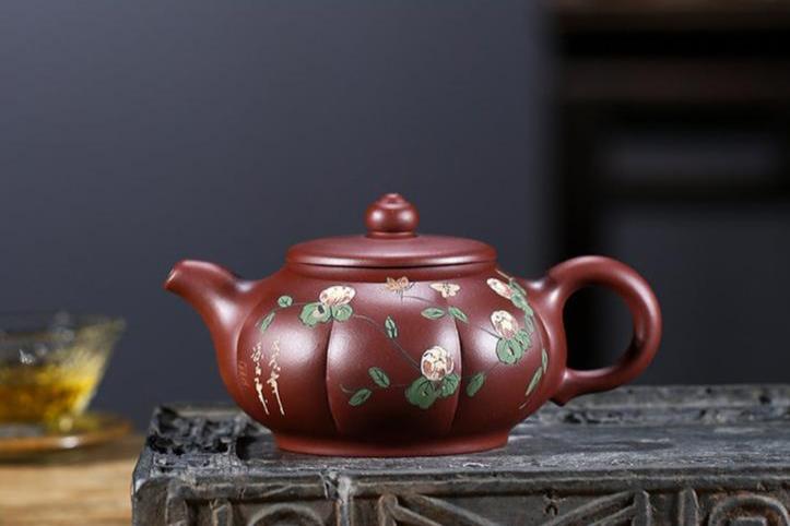 Fortune and Longevity Hand-Painted Floral Teapot